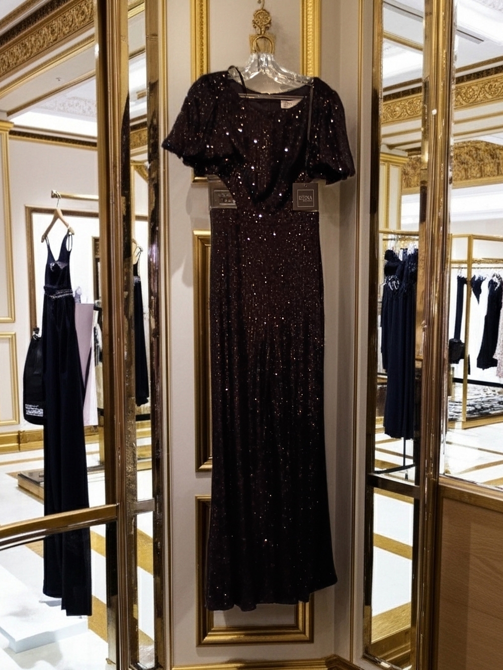 NWT Ieena For Mac Duggal 11273 Black Sequin Evening Jumpsuit
